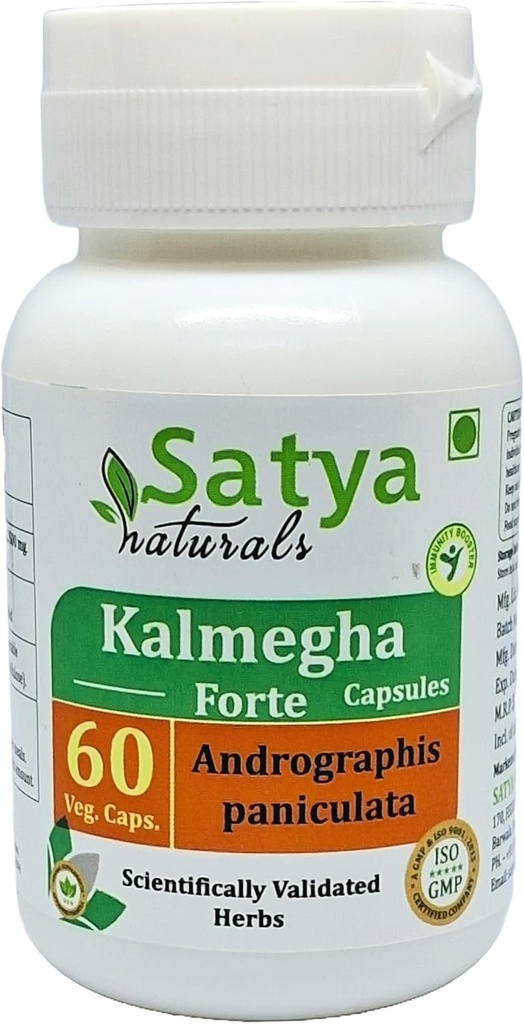 Cápsulas de Kalmegha Forte 500 mg. 60 Veg. Cápsula de Kalmegha (Andrographis Paniculata) Extract Cápsulas para Homens e Mulheres □ Suplemento de Ervas Ayurvédicas/Remédios