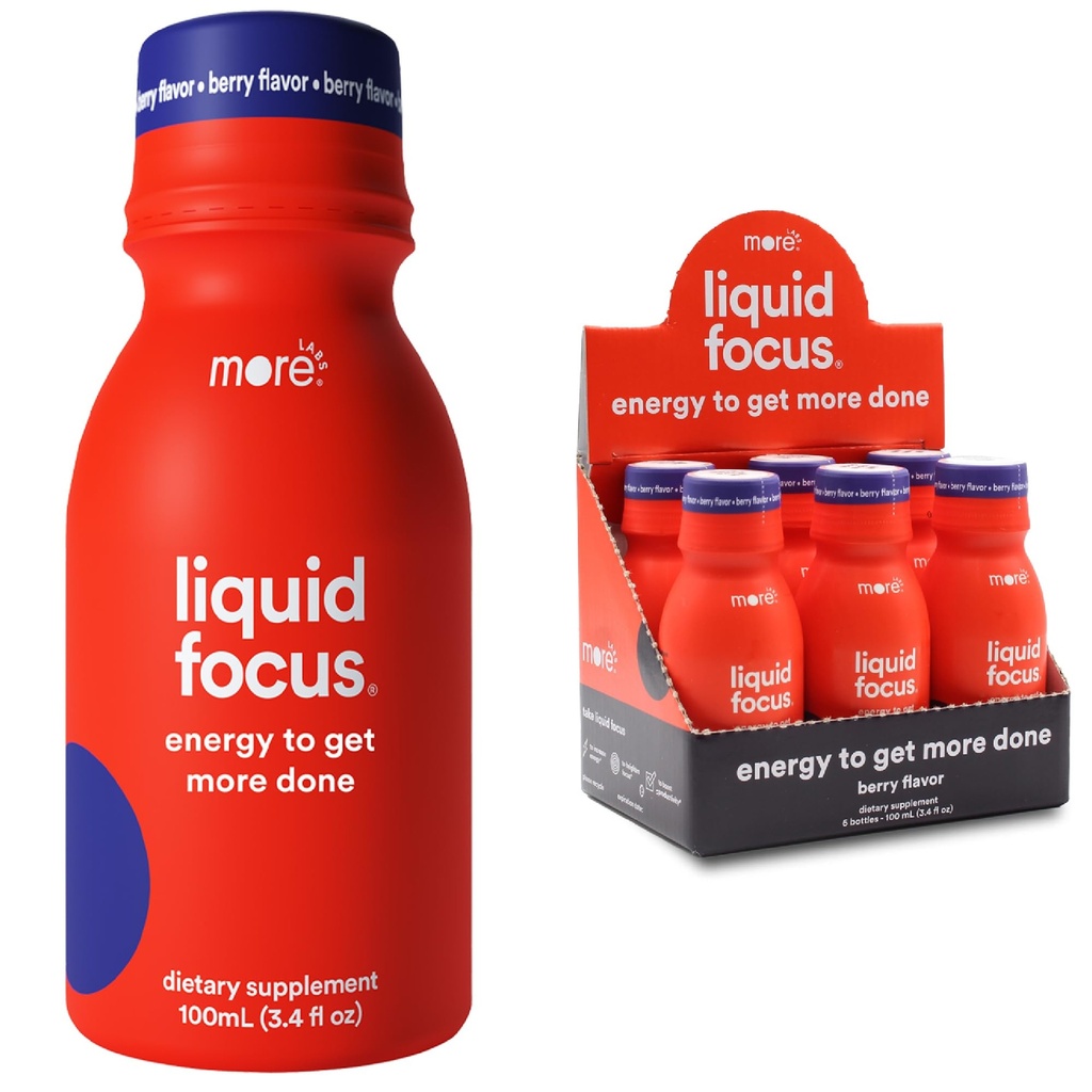 More Labs Liquid Focus, Nootropic Smart Drink with Powerful Antioxidants & Adaptogenic Herbs for Energy and Concentration, 150mg Cafeína (Pack of 6)