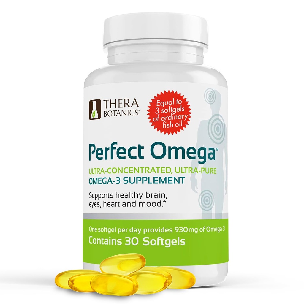 Therabotanics Perfect Omega Fish Oil Supplement EPA & DHA – alta absorção, concentrado Omega 3 para coração, cérebro, olho, & saúde metabólica - Alaskan Fish Oil Softgels - 30 contagem (Pacote de 1)