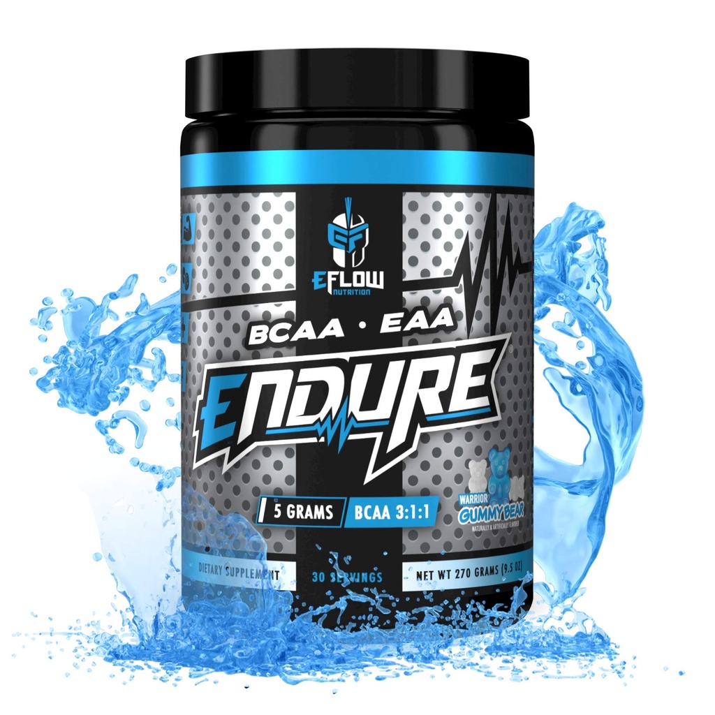 eFlow Nutrition Endure BCAA Plus EAA - Aminoácidos Essenciais Eletrolíticos Intra Treino - Melhorar Energia, Recuperação e Desempenho - Gummy Urso Guerreiro(30 Servings)