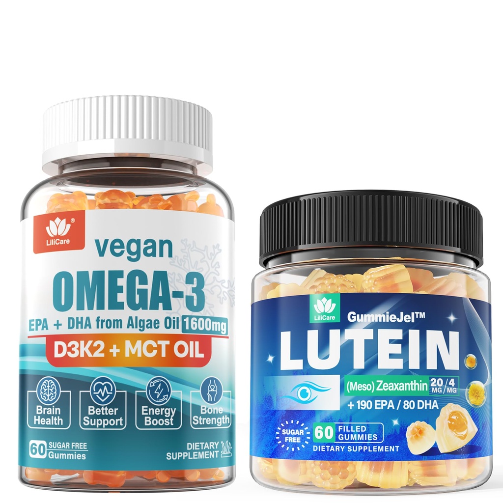 Açúcar grátis Lutein 20mg 40mg & Vegan Omega3 Gummies 1280mg