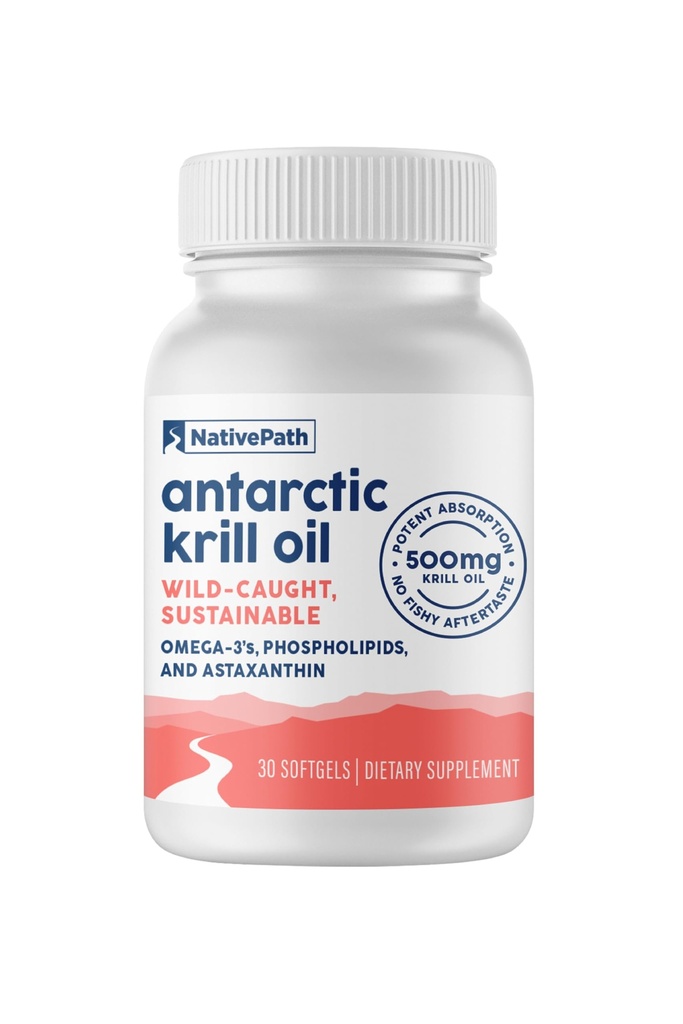 NativePath Wild-Caught Antárctico Krill Oil 500mg - Premium Astaxantina 200mcg Fosfolipídio-Bound Omega-3 EPA DHA - Fórmula pura Certificado GMP Terceiro partido testado - 30 Softgels