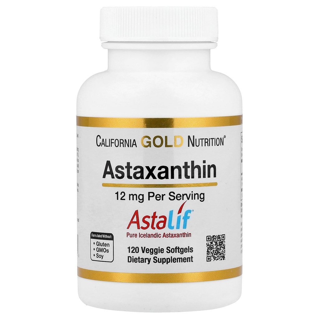 California Gold Nutrition Astaxantina, Carotenoide antioxidante, AstaLif Puro islandês Biologicamente Ativo 99% Isomer, 12 mg, 120 Veggie Softgels