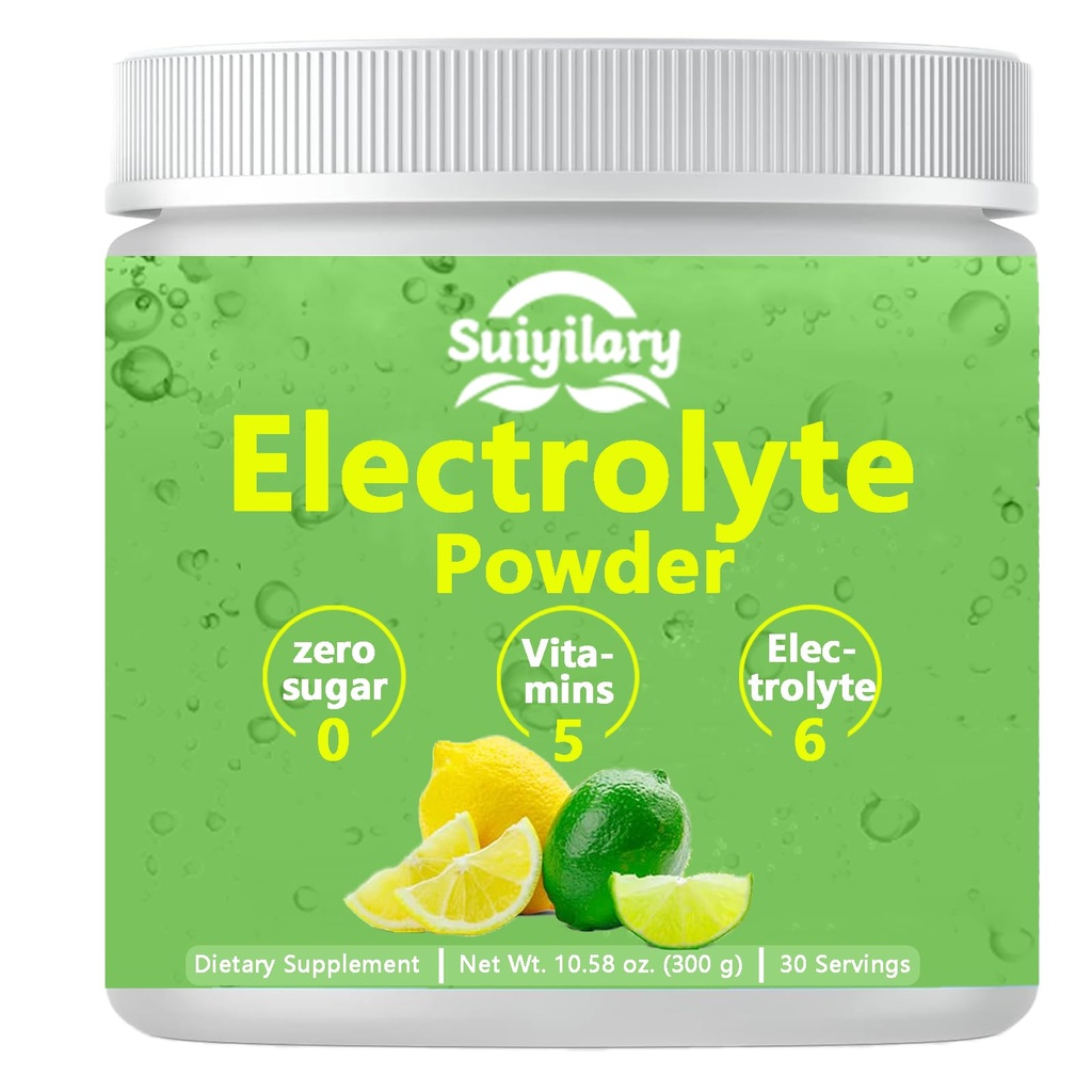 Eletrólitos em pó Sem açúcar, Mistura de bebida eletrolítica, 5 vitaminas e 6 eletrólitos, Keto Friendly, Potássio e Sal, Açúcar Free Hydration Powder, limão sabor 300g