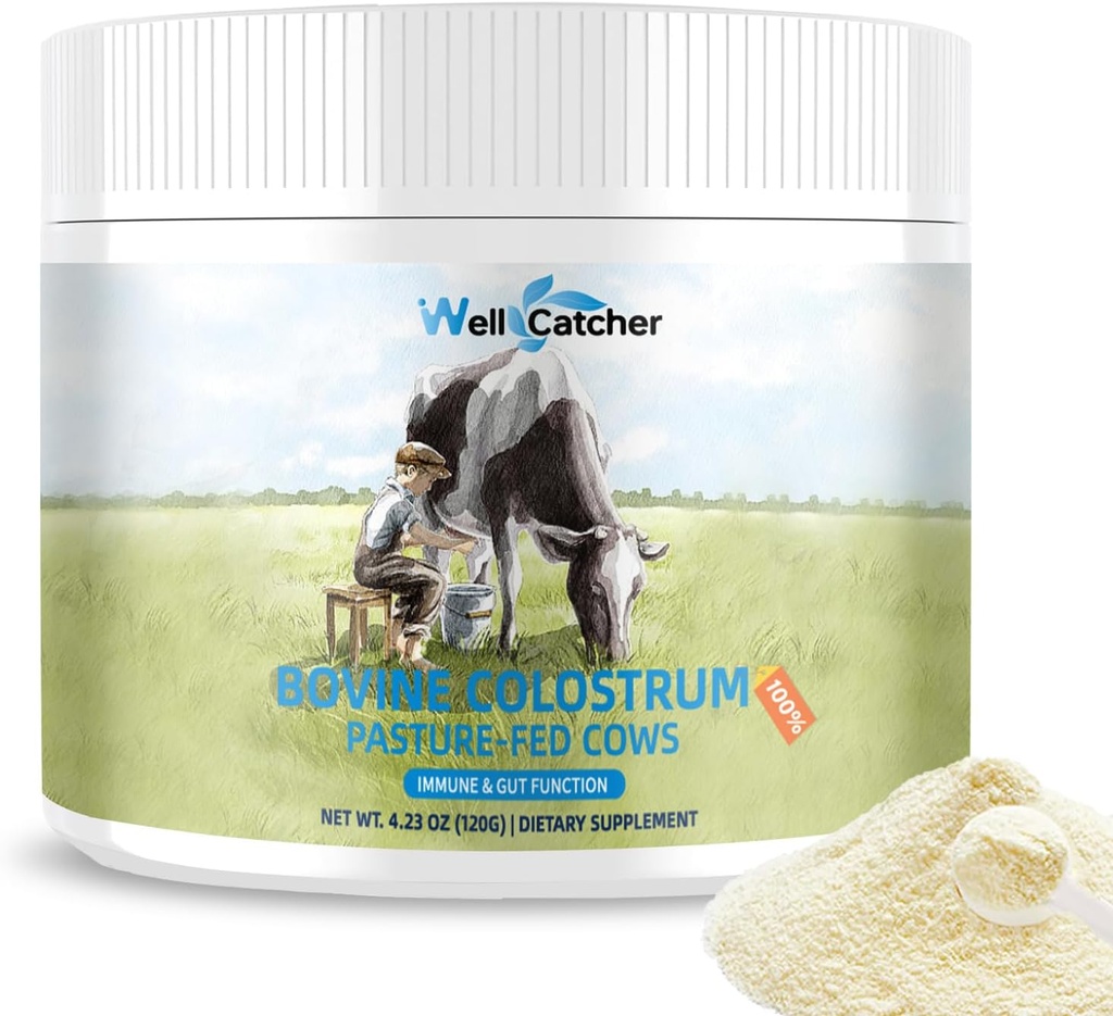 Grama Fed Bovine Colostrum Powder para Humanos - Suplemento de Colostrum IgG Alto Natural para Crianças Adultos com Imune Gut suporte de pele de cabelo fácil de misturar 60 Servings