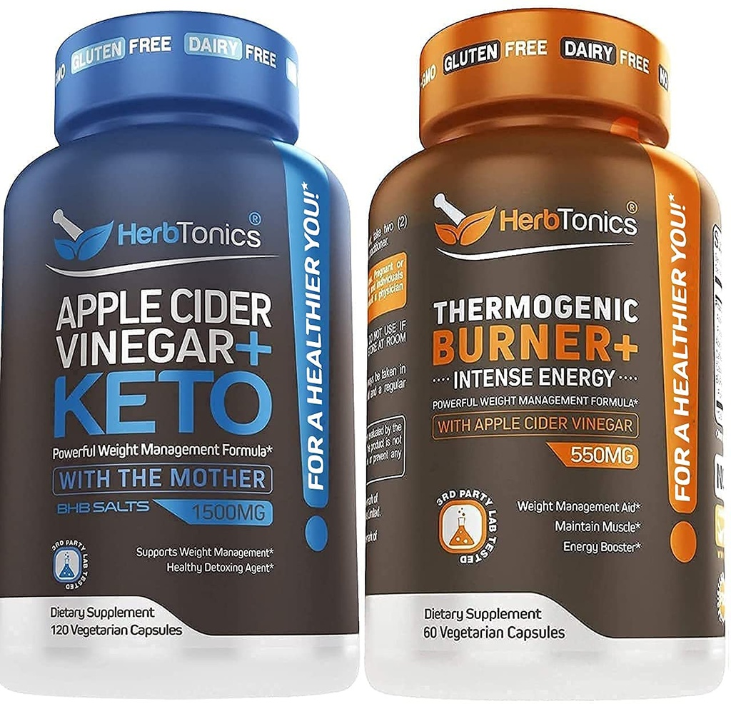 Herbtônicas Apple Cider Vinagre + Keto Fórmula BHB - Digestion & Detox Support, Suplemento de controle de apetite.