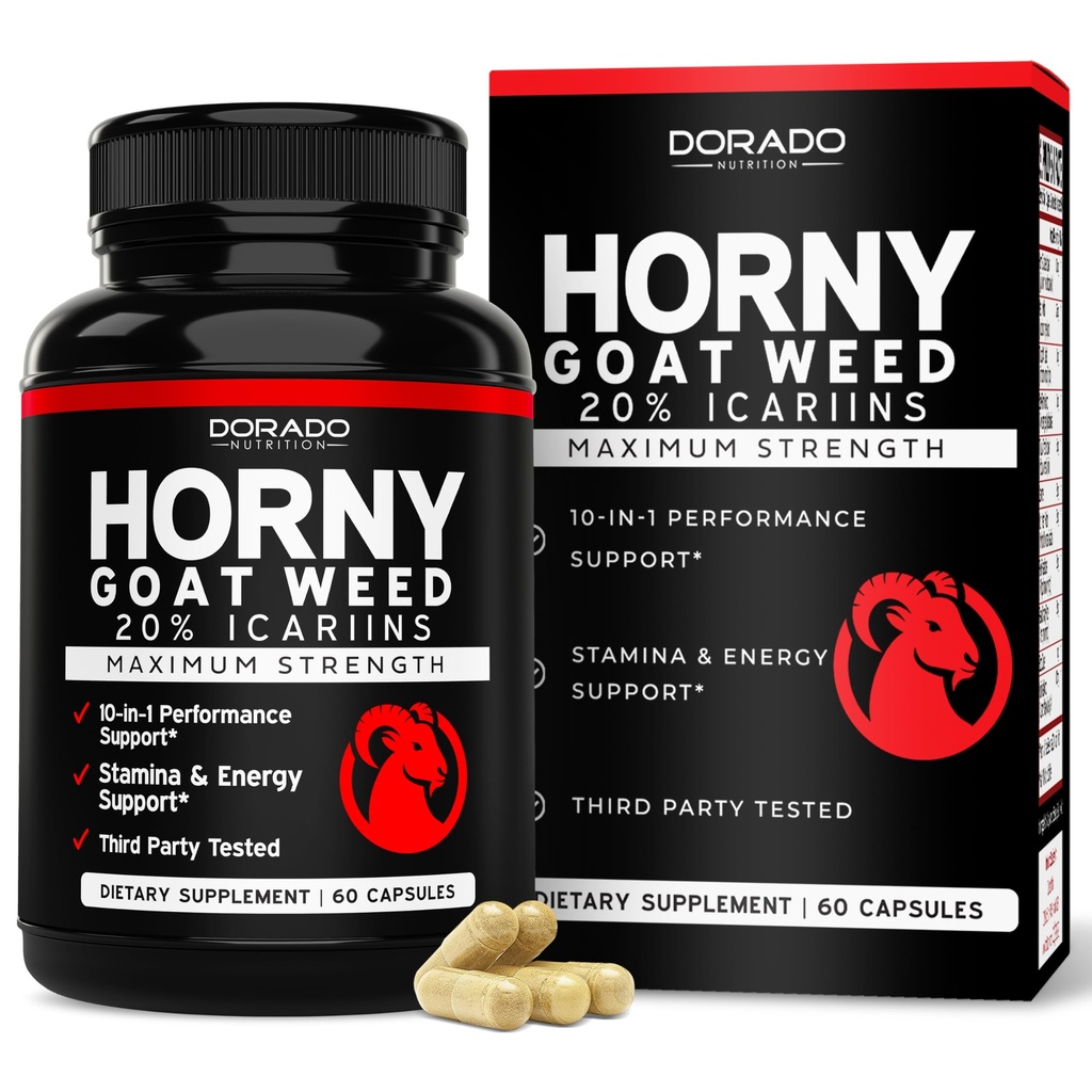 Erva de cabra com tesão para homens e mulheres - [20% Icariins Max Strength] - resistência, resistência, circulação, articulação e apoio de volta - Maca Root, Ginseng, Yohimbine, Tribulus, L-Arginina - EUA Made - 60 Conde