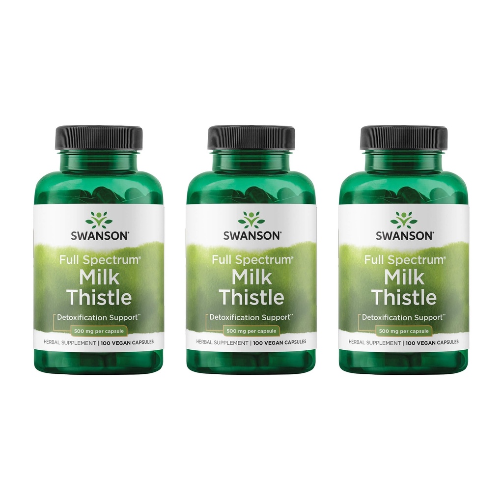 Swanson Milk Thistle - Suplemento de suporte de ervas do fígado - Fórmula natural que ajuda a manter a saúde geral e bem-estar - (100 cápsulas, 500mg cada) 3 Pack