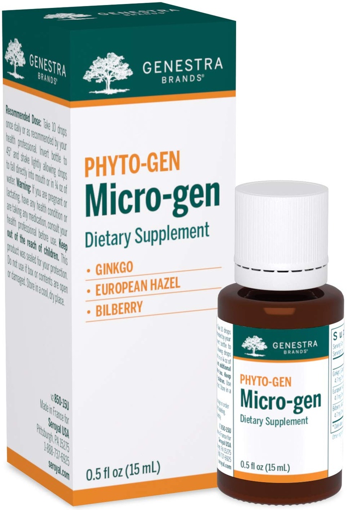 Genestra Brands Micro-gen Gingko, Hazel Europeia e Bilberry Herbal Supplement 0,5 fl. oz.