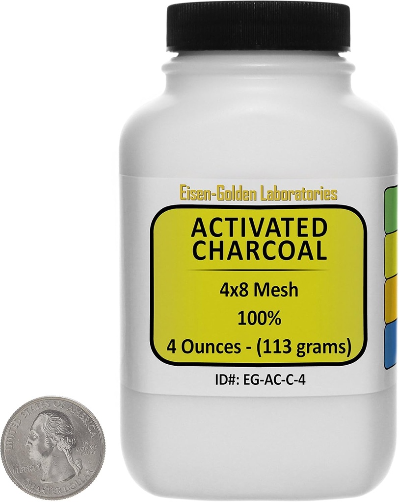 Carvão ativado [C] 100% ACS Grade Course Granules 4 Oz em uma garrafa Space-Saver EUA