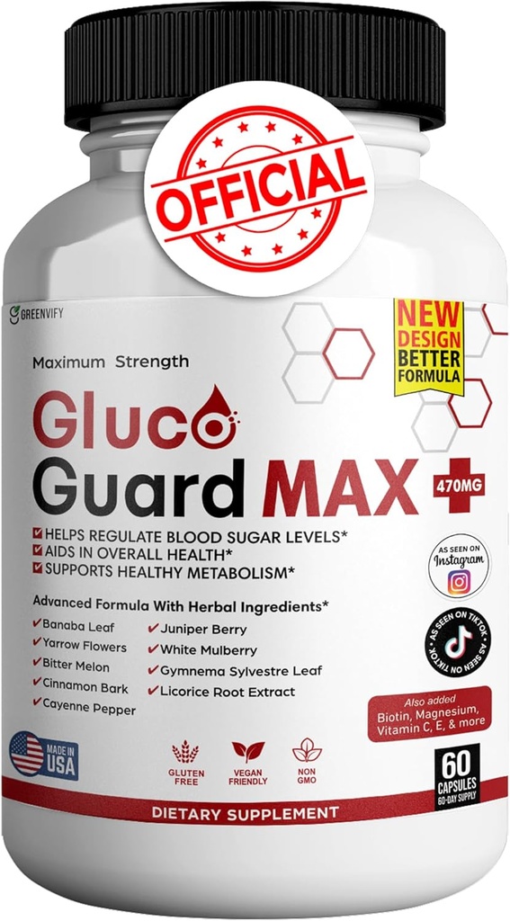 Gluco Guard Max Daily Wellness Support Supplement with Vitaminas, Minerals, and Herbs – Chromium, Magnesium, Banaba, Bitter Melon, and Zinc – Non-GMO, Gluten-Free – 60 Cápsulas