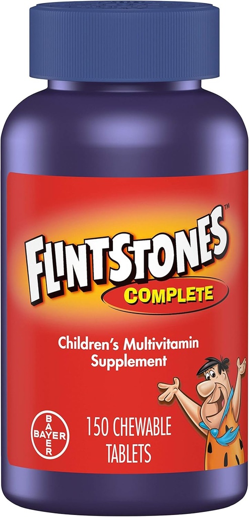 Vitaminas para crianças mastigáveis Flintstones, multivitamínico completo para crianças e crianças com ferro, cálcio, vitamina C, vitamina D & more, 150ct