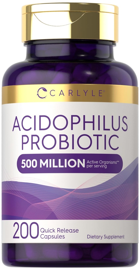 Carlyle Acidophilus Probiótico Cápsulas para Mulheres e Homens 500 milhões de UFC 200 comprimidos Suplemento Lactobacillus