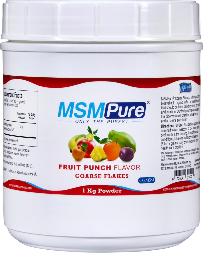 KALA SAÚDE MSMPure Fruit Punch Flakes envernizados envernizados HSH em pó – US-Made HSH para a saúde conjunta, aparência da pele, e Hair & Nail Support – 2,2 lb, Enxofre orgânico