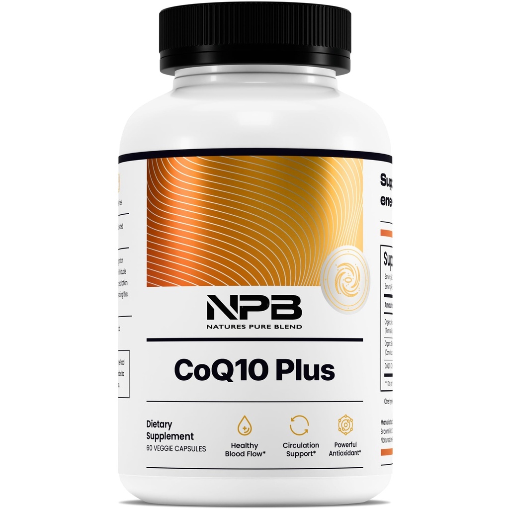 Mistura pura da natureza CoQ10 Plus – Fórmula antioxidante com Arjuna & Shankhpushpi – CoQ10 Ubiquinol para circulação, fluxo de sangue e energia – Coenzima Q10 Suplemento para sistema imunológico – 60 Cápsulas