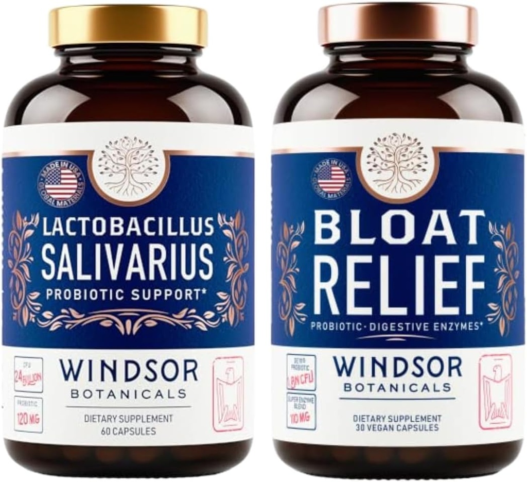 BOTÂNICAS Bloat Relief e Lactobacillus Salivarius Cápsulas Probióticas - Bunde de Suporte Oral e IBS