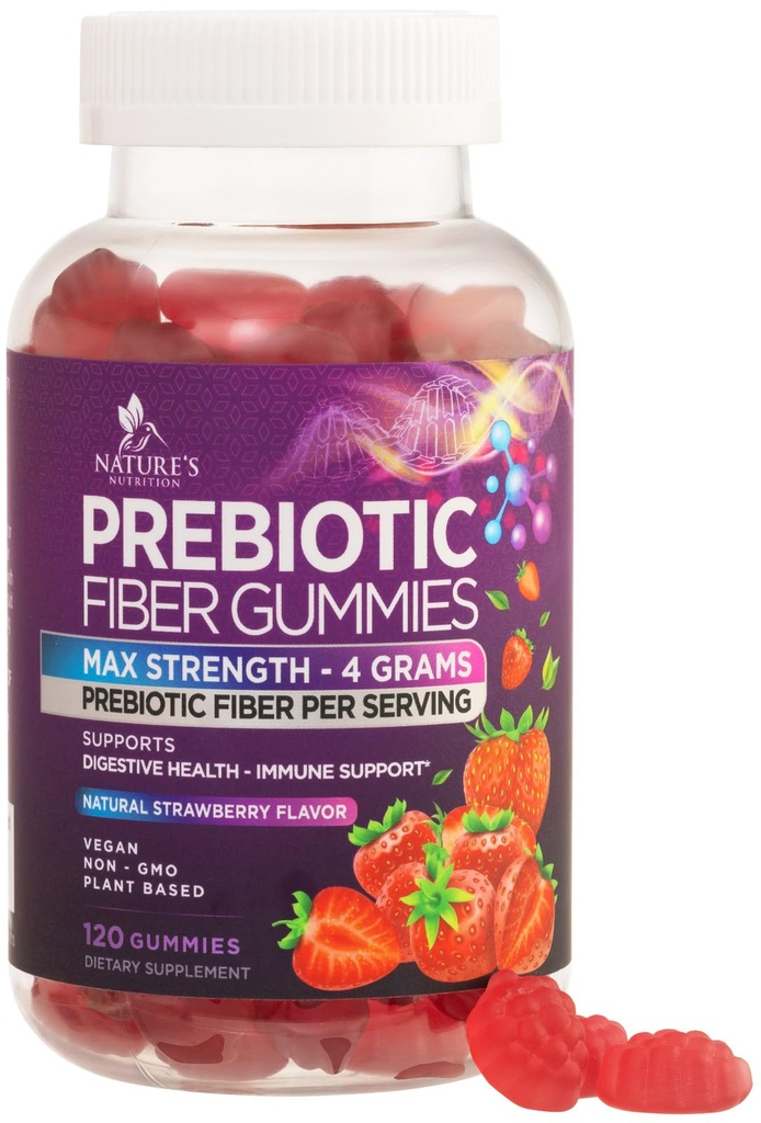Gummies de fibra para adultos, Suplemento diário de fibra de goma de 4g, suporte digestivo à saúde da goma prebiótica - Mastigação de fibra solúvel baseada em plantas, Prebióticos suporta regularidade e digestão não-GMO - 120 chicletes