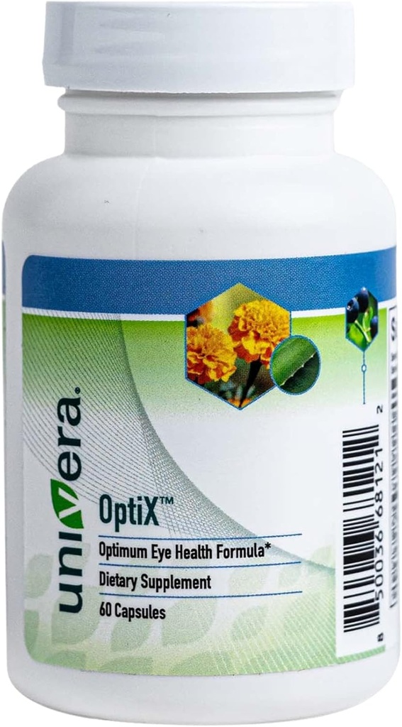Univera OptiX, Vitaminas Oculares, Lutein, Zeaxantina, Vitamina C, Zinco, Beta Caroteno, Bilberry, Selênio, Suporta Strains Oculares, Mantém a Lente Ocular Saudável, Fonte de 30 dias