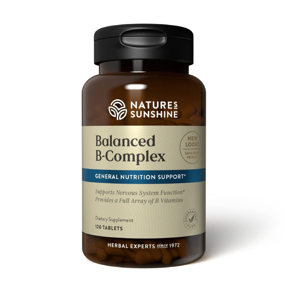 Complexo B Equilíbrio Sunshine da Natureza, 120 Comprimidos B Complex Vitaminas para apoiar a Digestão e a Saúde do Sistema Nervoso com Fórmula Vegetariana