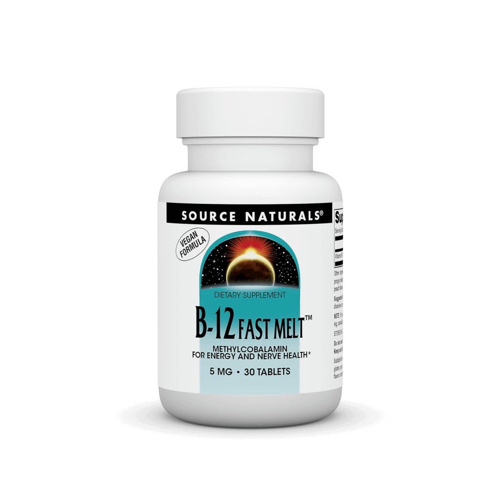 Fonte Naturals Vitamina B-12, Suporta Produção de Energia* 5 mg - 30 Fórmula Vegan de fusão rápida