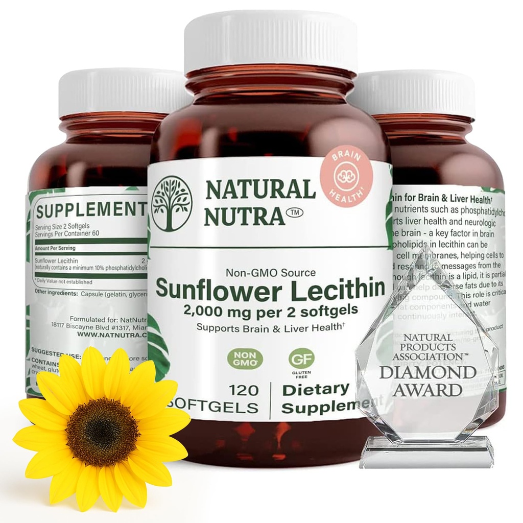 Natural Nutra girassol Lecithin 2000 mg Suplemento, Suporta Mães Amamenta com Plugged Milk Duct alívio, fígado e aumento da saúde do cérebro, livre de soja, não-GMO, sem glúten, 120 Softge