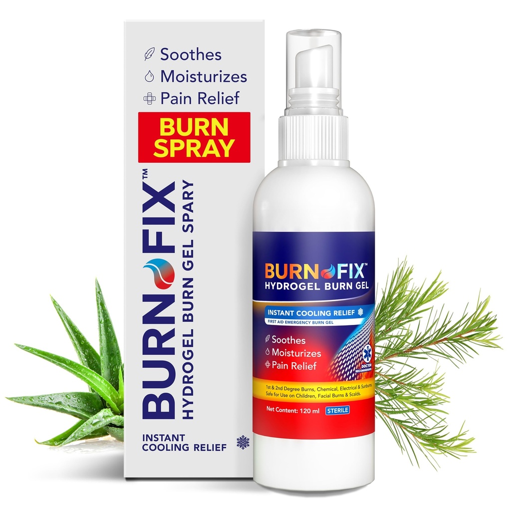 BurnFix® Hydrogel Burn Spray – 120 ml de alívio de resfriamento instantâneo para queimaduras de 1o e 2o grau, queimaduras solares e escaldamentos .