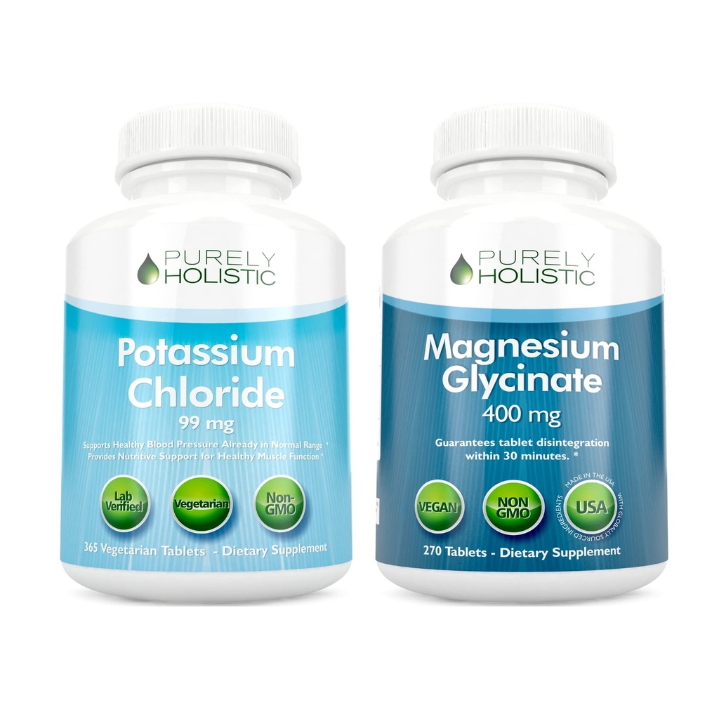 Cloreto de potássio 99mg + glicinato de magnésio 400mg - 365 + 270 Comprimidos - Pacote vegetariano - Made in USA