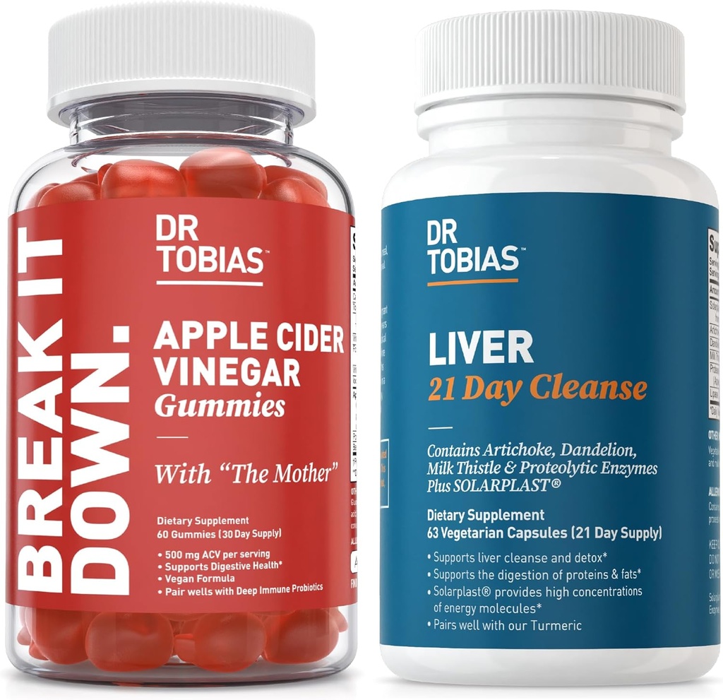 Dr. Tobias Liver 21 Dia Cleanse e Apple Cider Vinagre Gummies - Suporta Saúde Digestiva e Detox Fígado, Vegan, Não-GMO
