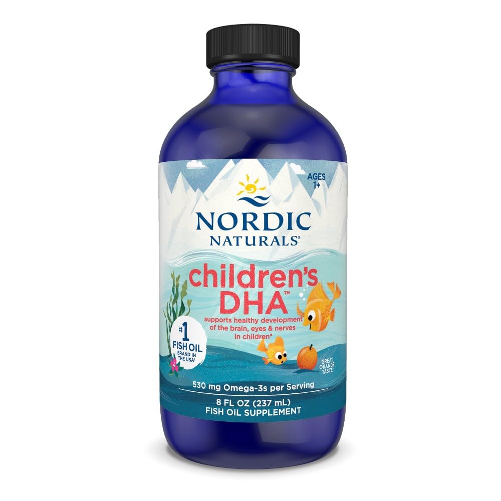 Naturals nórdicos DHA de crianças, laranja - 8 onças para crianças - 530 mg Omega-3 com EPA & DHA - Desenvolvimento do cérebro & Função - Não-GMO - 96 Servings