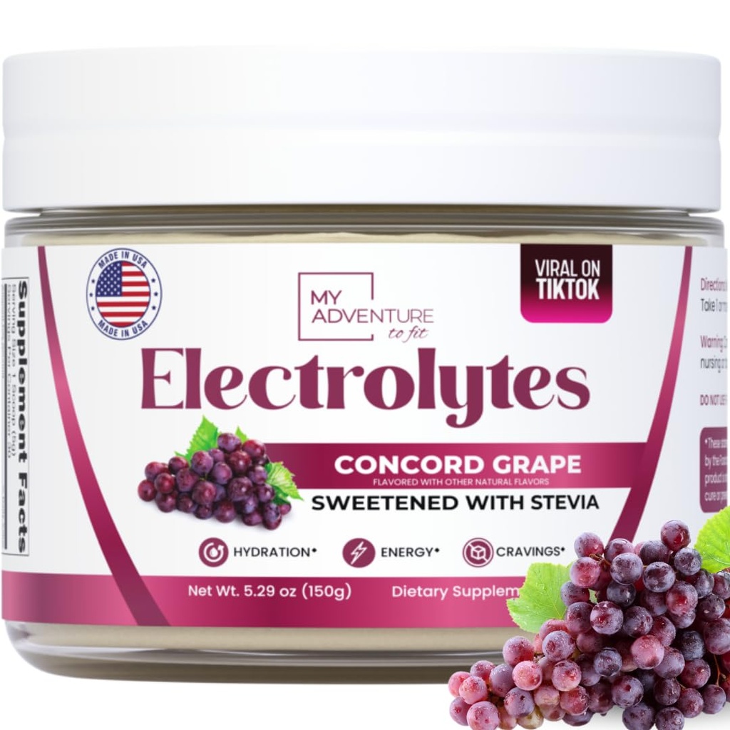 Zero açúcar - Concord Grape Eletrolytes Pó - Hidratação muito refrescante - Cafeína Energia grátis com todos os ingredientes naturais - Vegan, Keto & Paleo - Sugar Free Eletrolytes Drink Mix - 30 Servings