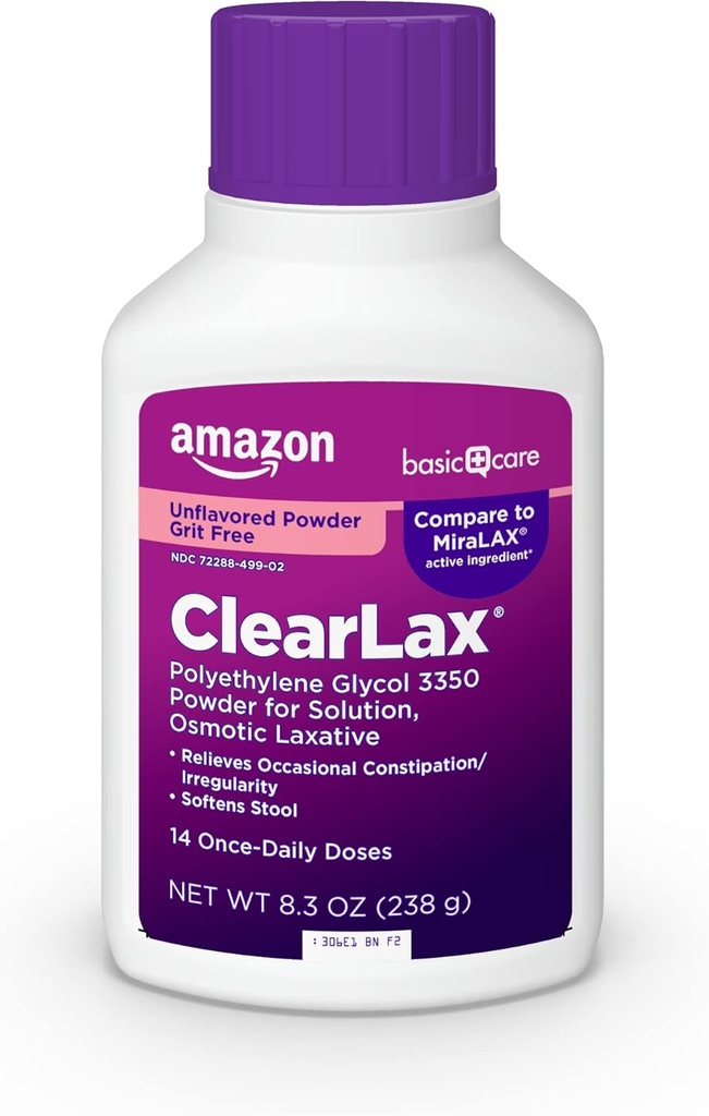 Cuidado básico ClearLax, Polietileno Glicol 3350 Pó para Solução, Laxante Osmótico, Sem sabor, 8,3 onça (Pacote de 1)
