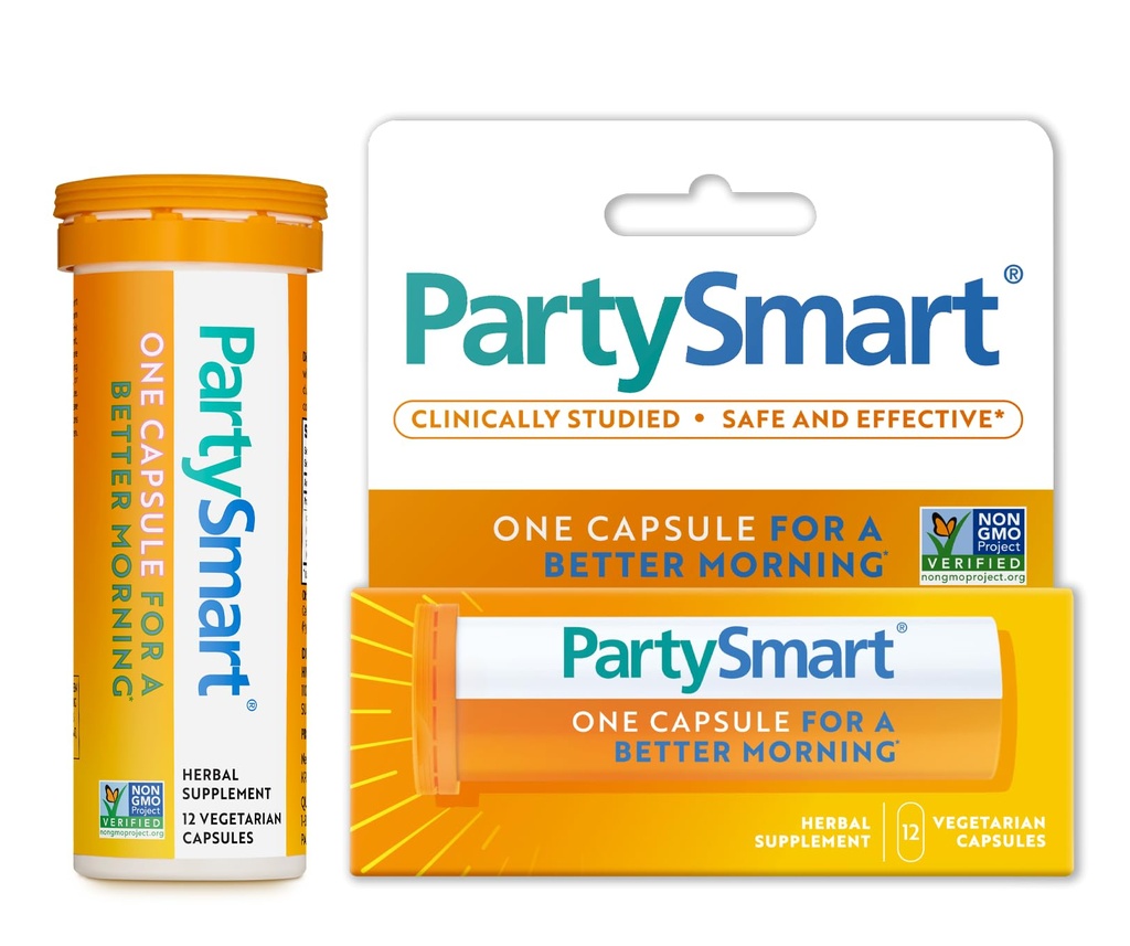 Himalaya PartySmart, 12 Cápsula Tubo - Distribuição de álcool Apoio ao fígado para uma manhã melhor depois de beber - planta baseada, Vegan, Não-GMO, Sem glúten, Clinicamente estudado
