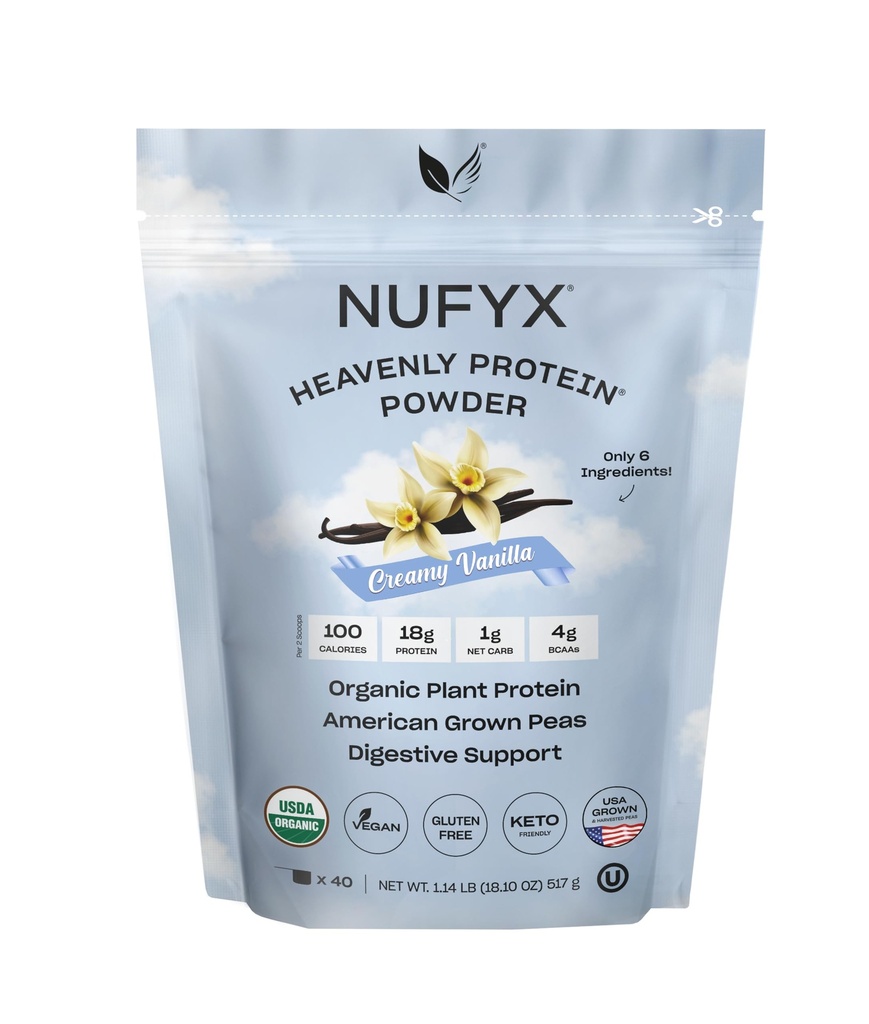 NUFYX® • Heavenly Protein® Powder • Melhor 100% Orgânica do mundo Ervilhas crescidas americana • Vegan • Glúten livre • Baixo carboidrato (Creamy Vanilla, 40 Scoops)