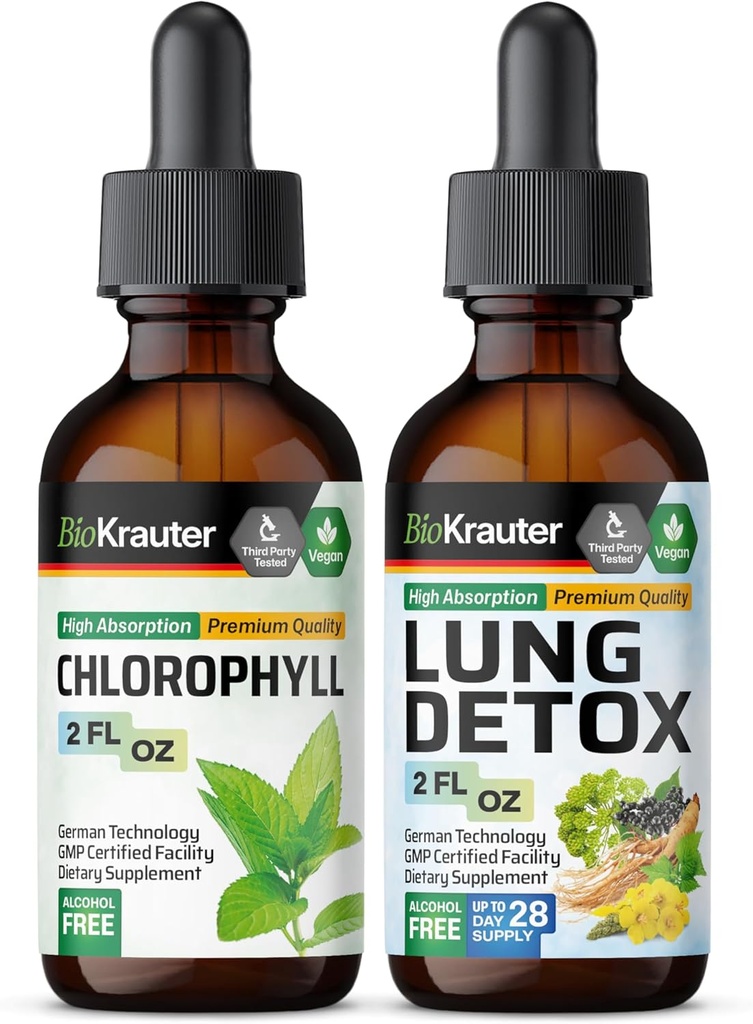 BIO KRAUTER Tintura de clorofila 2 Fl. Oz. & Lung Detox Tintura 2 Fl. Oz.