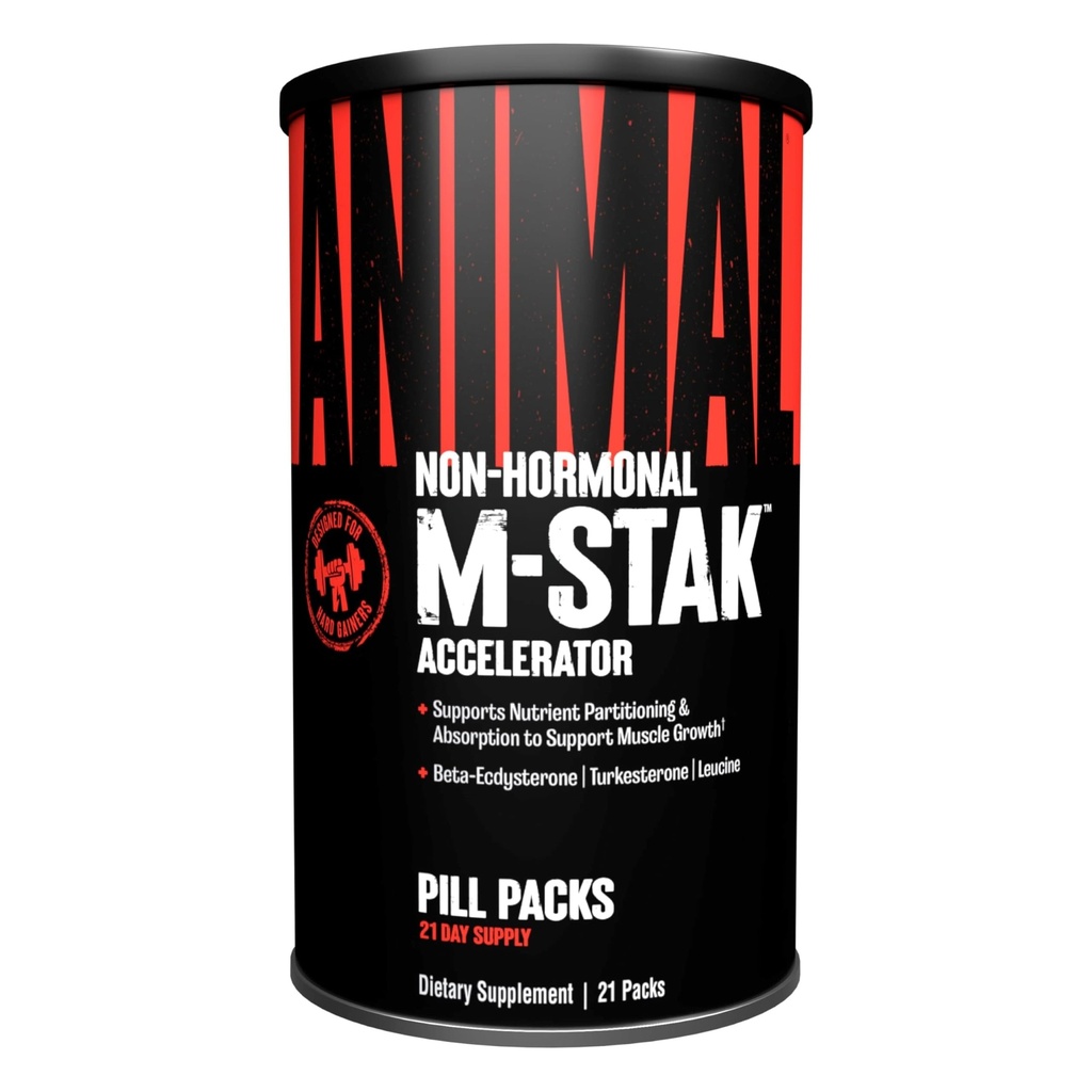 Animal M-Stak - Muscle Builder e Anabolic Mass Gainer Suplemento para Bodybuilding - Lean Muscle Growth, Complexo de Amino e Energia Pré-Esforço, 21 Embalagens