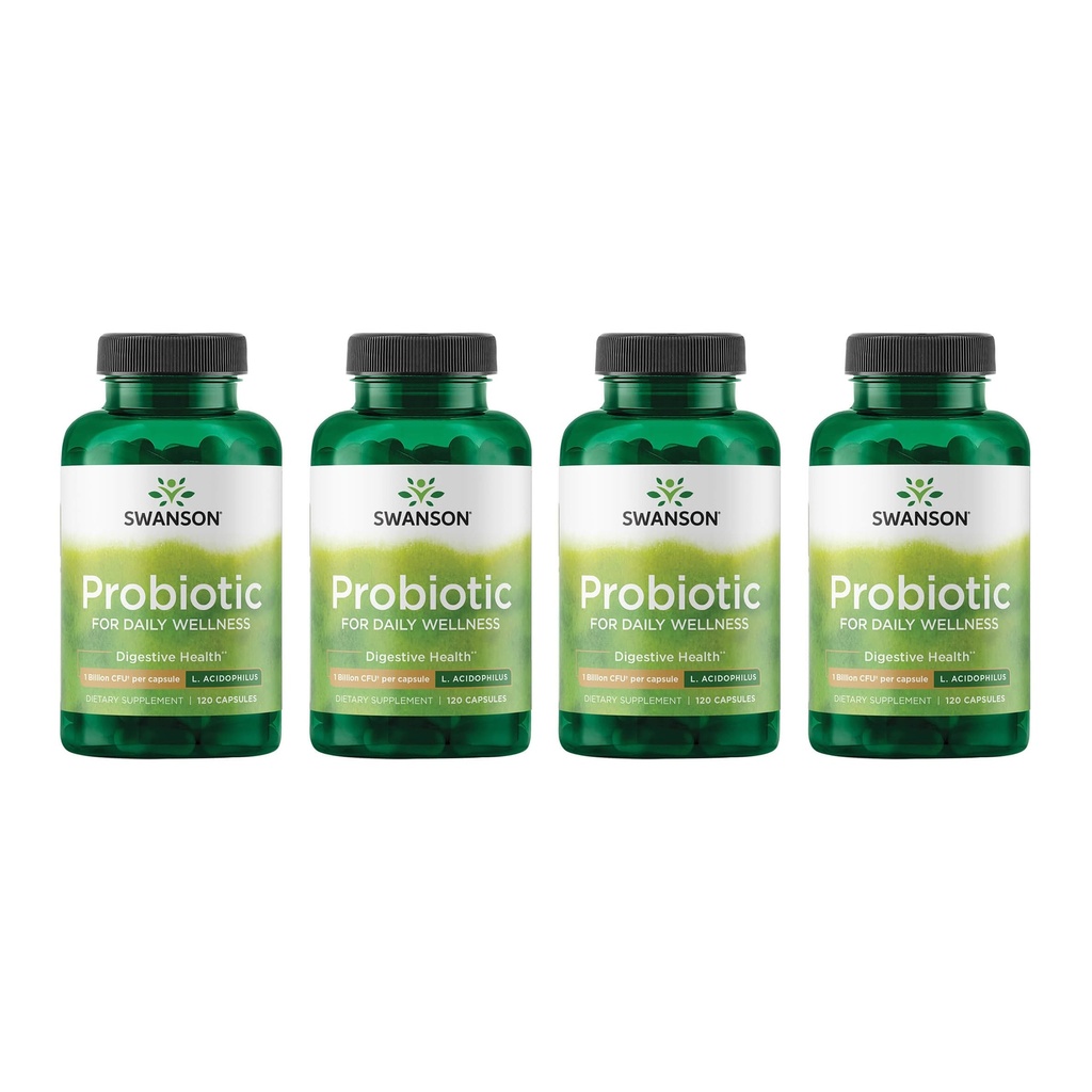 Swanson Probiótico - Suplemento digestivo de saúde w/ 1 bilhão UFC por cápsula - Fórmula natural de suporte Bowel Regularidade e Bem-estar Diário - (120 cápsulas) (4 embalagem)
