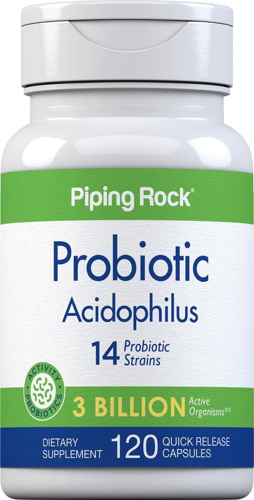 Piping Rock Probiótico Acidophilus Cápsulas para Mulheres e Homens 3 bilhões de culturas ao vivo