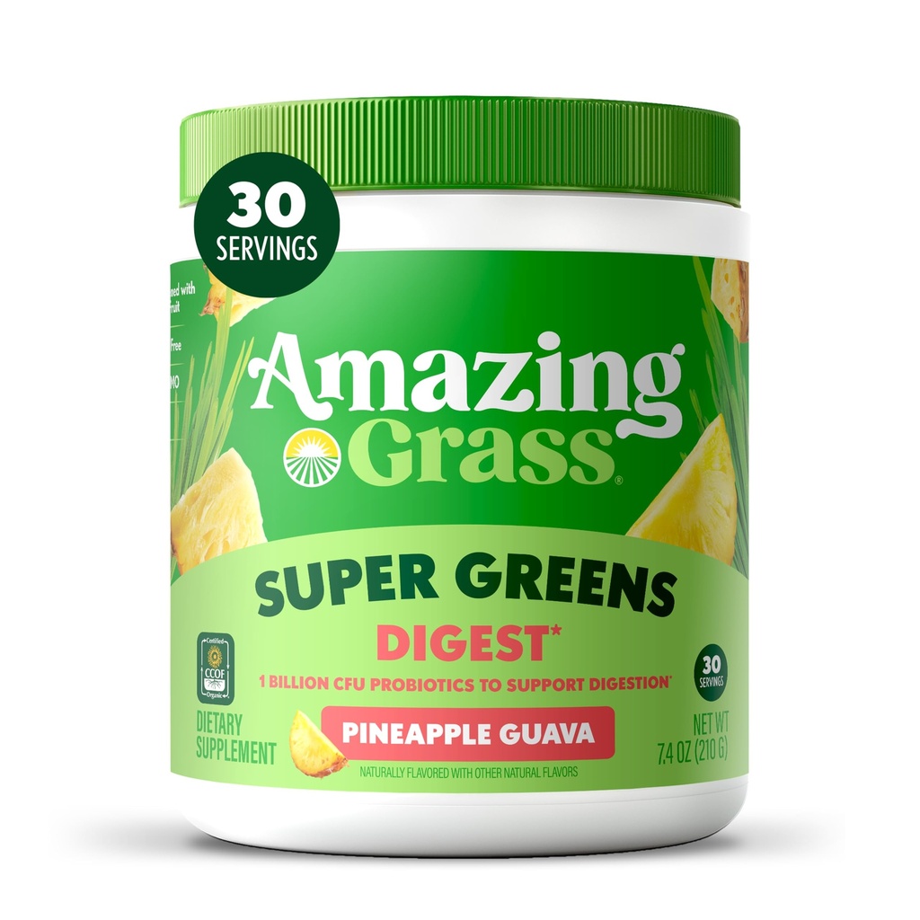 Amazing Grass Greens Blend Digest: Super Greens pó smoothie Mix para suporte de digestão com espirulina orgânica, chlorela, pó de raiz de beterraba, enzimas digestivas e probióticos, 30 Servings