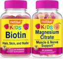 BemSim Biotina Crianças + Citrato de magnésio Crianças, Gummies Bundle - Grande degustação, Suplemento de vitamina, Gluten Free, GMO Free, Gummy mastigável