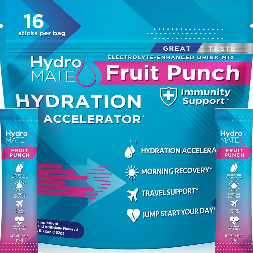 HydroMATE Electrolyte pó de fruta soco Hydration Packets baixa quantidade de açúcar 16