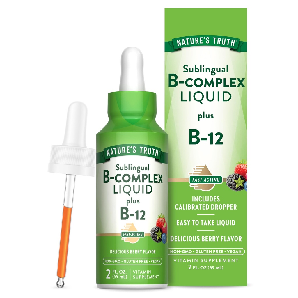 Nature's Truth Sublingual B Complex (com B12) 2 Ounces Fluid (Berry Flavor) Vegan, Non-GMO & Gluten Free Supplement