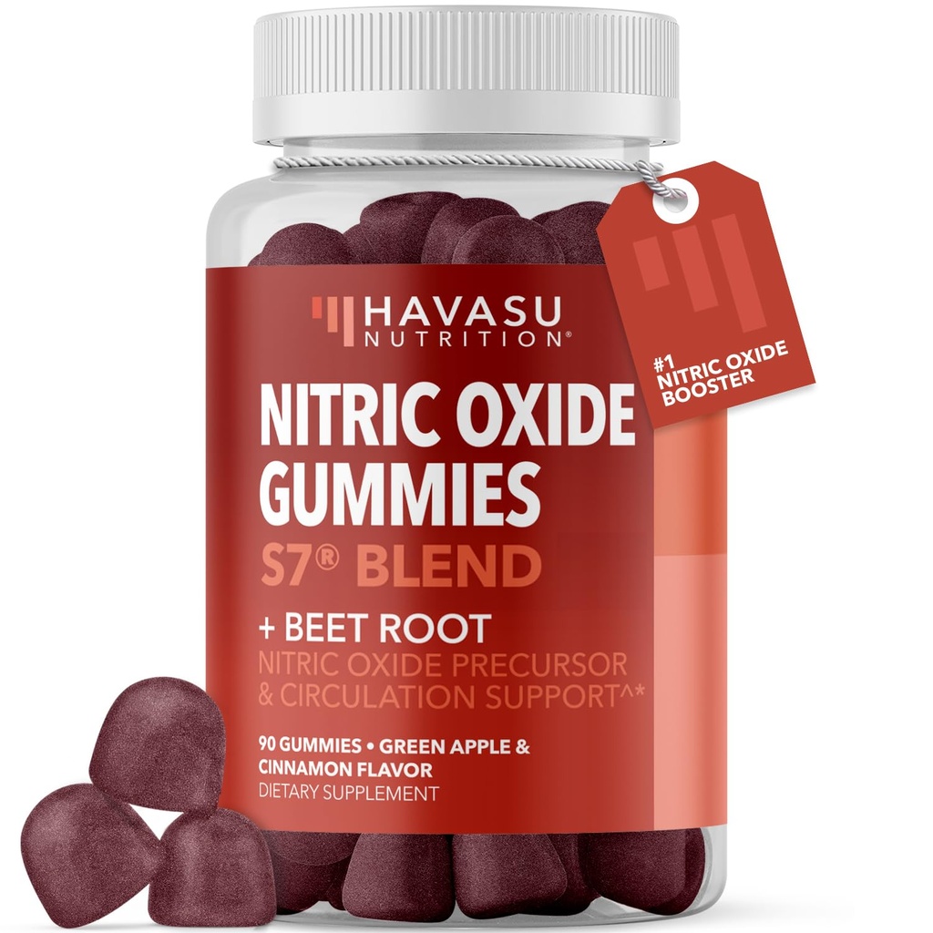 Gummies de óxido nítrico para homens e mulheres com L-arginina e raiz de beterraba - NO Gummies para resistência e recuperação - 90 Contagem - Verde maçã e canela sabor - Vegan, Não-GMO, 1 mês de fornecimento