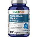 NusaPure Magnésio Malate 1350mg 200 Cápsulas Veggie (Vegan, Non-GMO, Vegan)