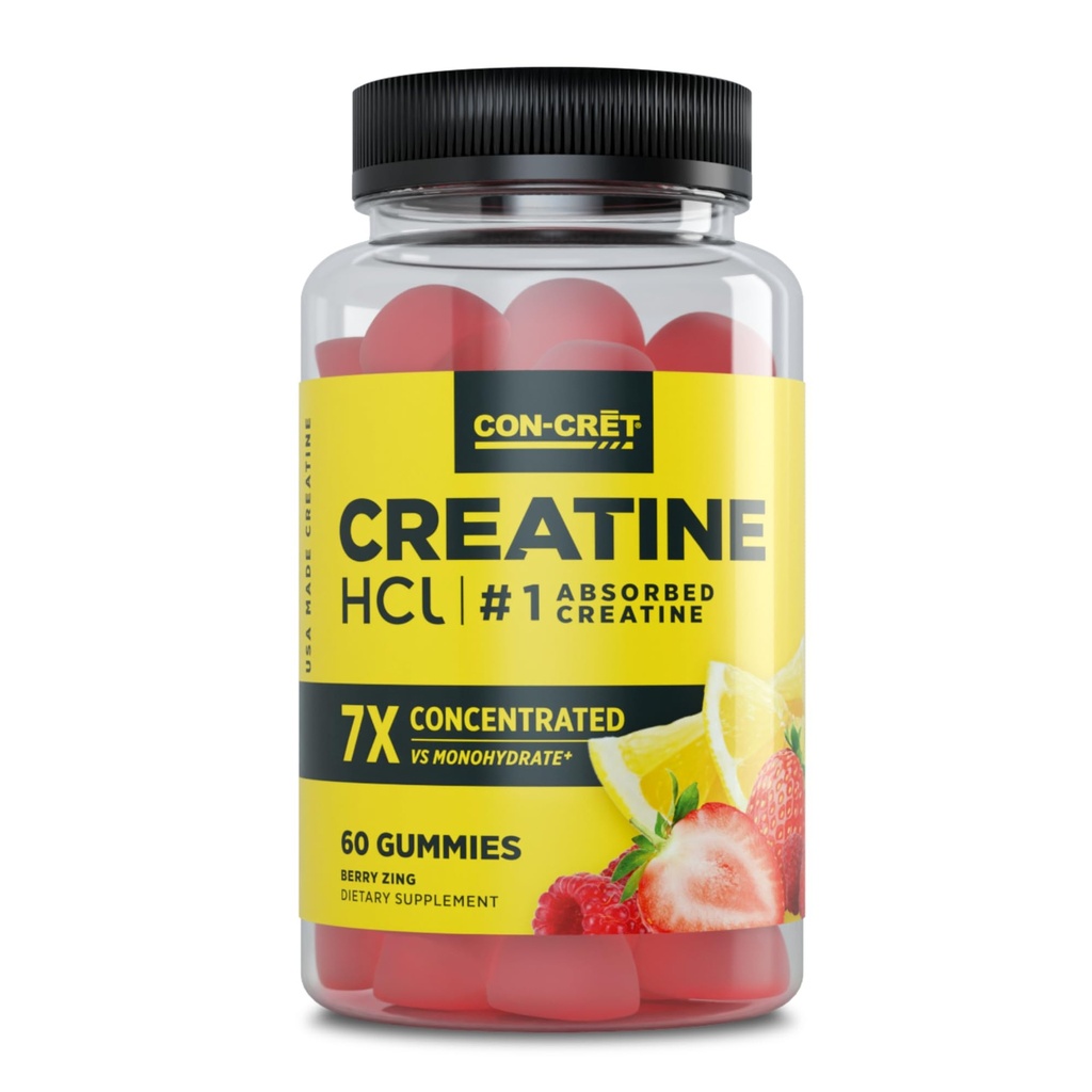 CON-CRET Creatine HCl Gummies for Men & Women (Músculo, Cognitivo, Suporte de Energia Celular)