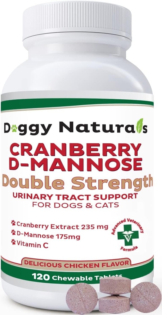 Cranberry D-Mannose para cães e gatos Urinário Trato Infecção Suporte Prevene e elimina ITU, Bexiga Infecção Suporte Rim, Antioxidante (Dupla dosagem Tablet, 120 Contagem)