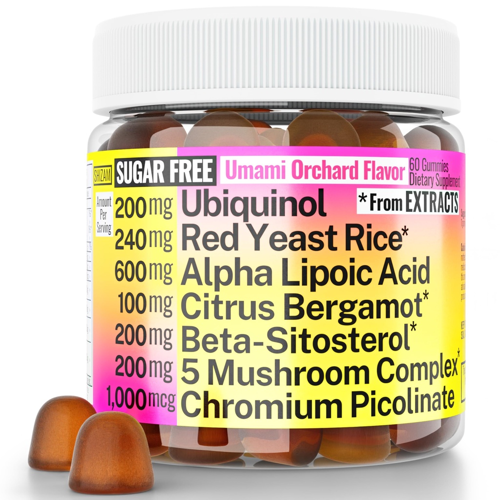 Red Yeast Rice Alpha Lipoic Acid Ubiquinol CoQ10 Citrus Bergamot Beta-Sitosterol Picolinato de Chromium Sugar-Less Gummies w Lion's Mane Turkey Tail Reishi Cordyceps Chaga, Pills Cápsulas Suplemento Alt