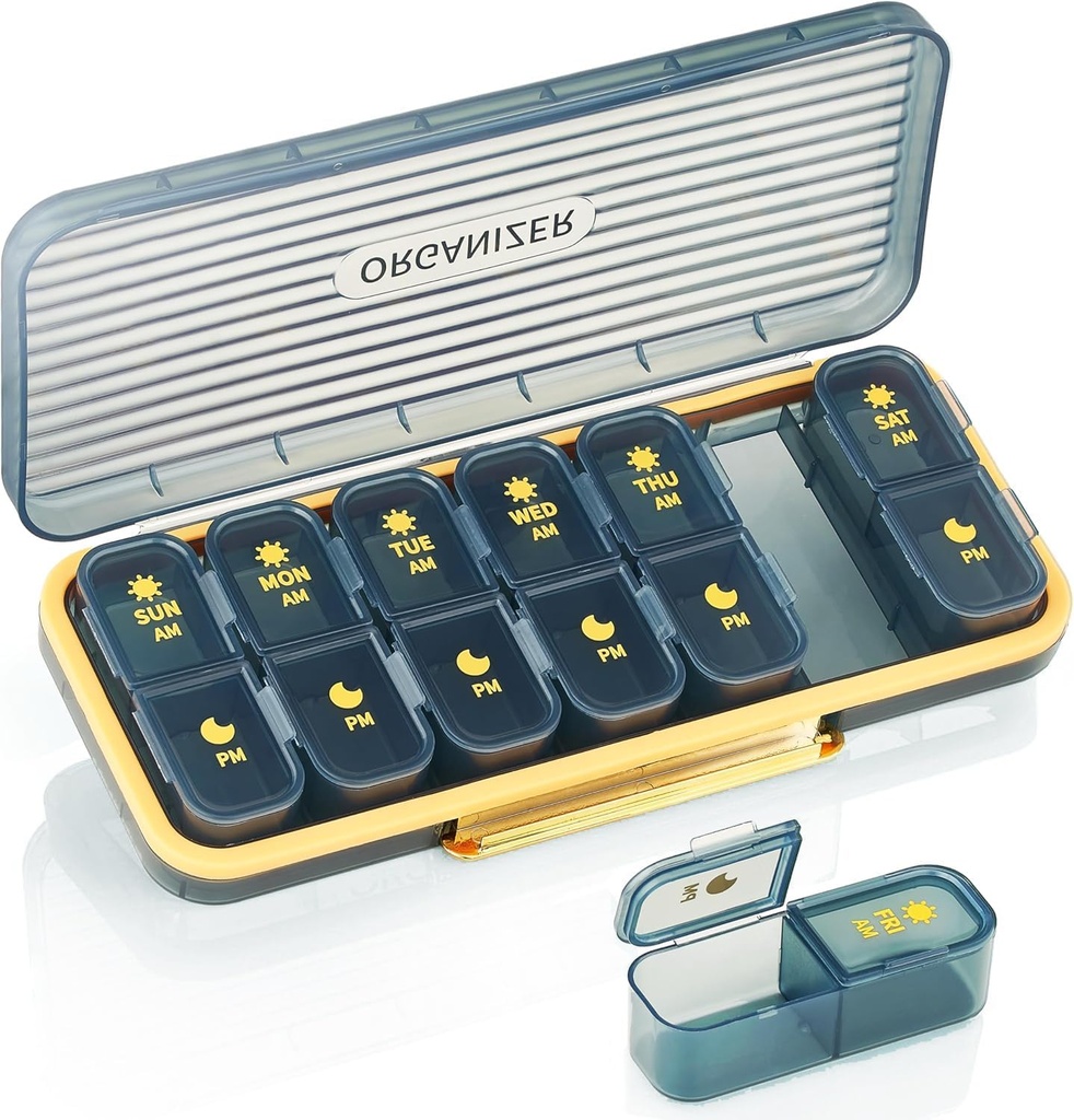 Organizador de comprimidos por semana 2 vezes um dia - caso de comprimidos Am Pm - caixa de pílulas de viagem 7 dias portátil recipiente diário de vitaminas remédio anestésico com 7 compartimentos separados titular do suplemento da noite da manhã