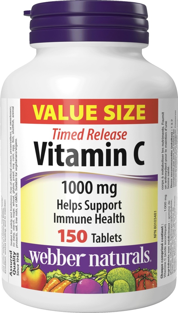Webber Naturals Vitamina C Timed Release 1000mg, 150 abas