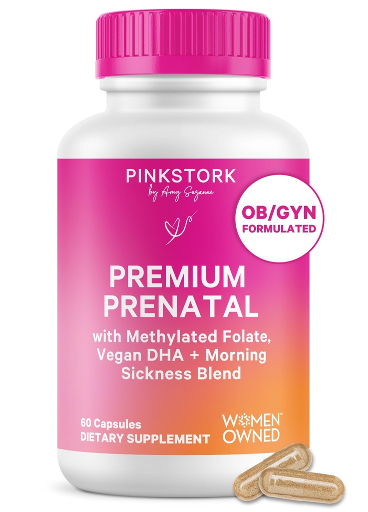 Cegonha Rosa Vitamina Pré-natal Premium para Mulheres - Ingredientes Orgânicos, Multivitamin & Probióticos - Manhã Doença, Digestão, & Energia - Folato, B6, & Ferro - 60 Cápsulas