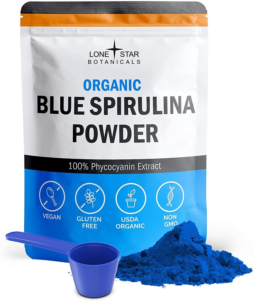 Botânicos estrela solitária espirulina azul orgânico em pó - 100% puro azul-verde algas, Sem cheiro de peixe, Vegan Superfood para smoothies & drinks, Não OGM, Gluten-Free, Vegan